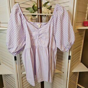 Terra & Sky Plus Size 1XL (16-18) Purple & White Check Blouse
